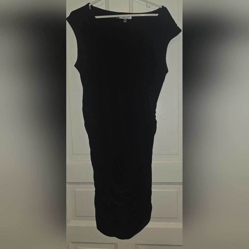 Jennifer Lopez Black Midi Ruched Dress - Sleek Minimalist Style